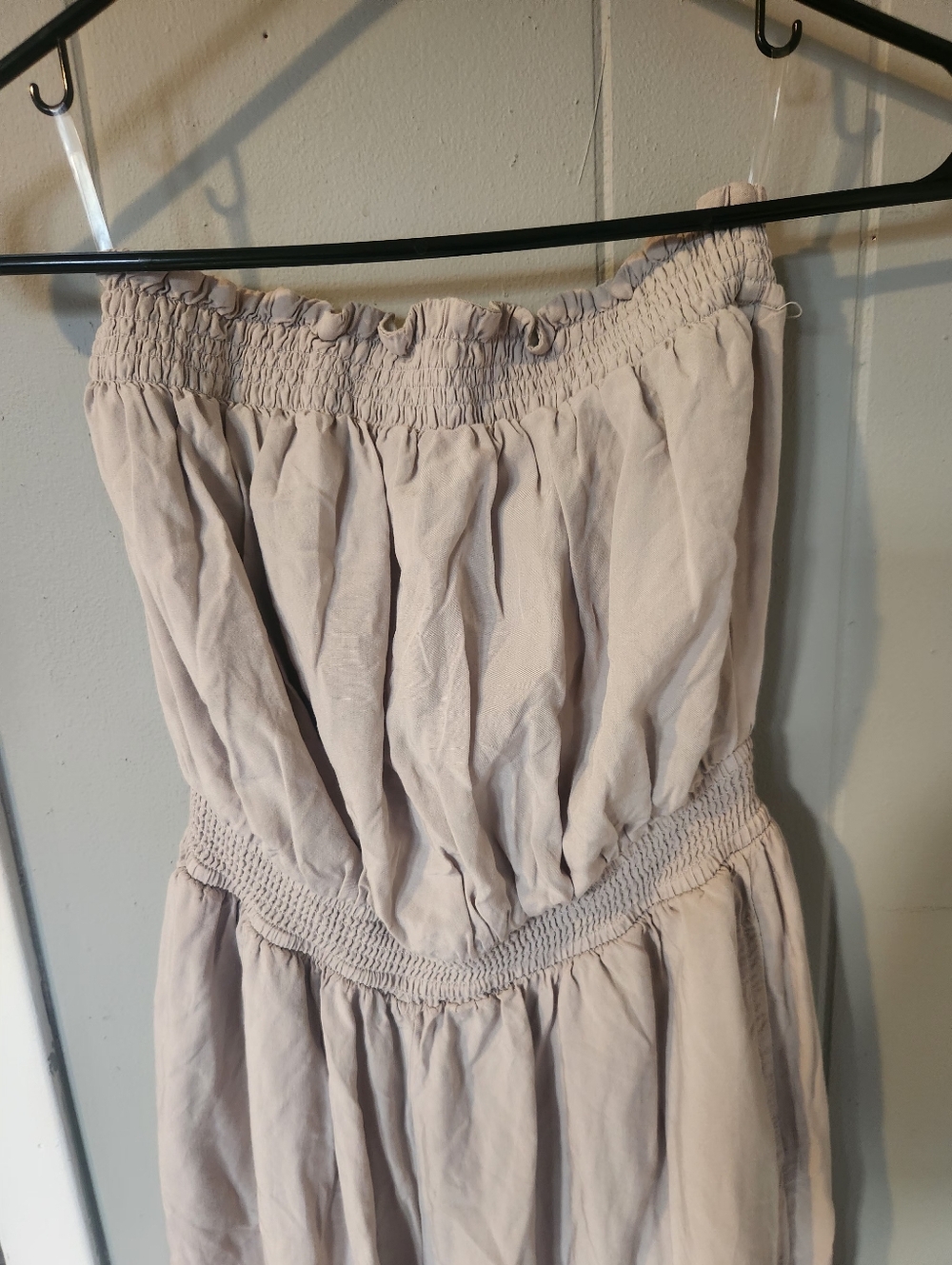 Light Taupe Smocked Strapless Jumpsuit